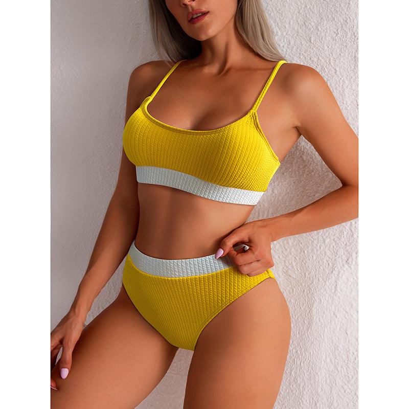 High Waist Bikini Swimwear Women Swimsuit New Push Up Biquini Ribbed Bathing Suit Women Sexy High Cut Bikinis Set - Amazitshop