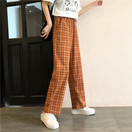 High waist plaid casual pants - Amazitshop