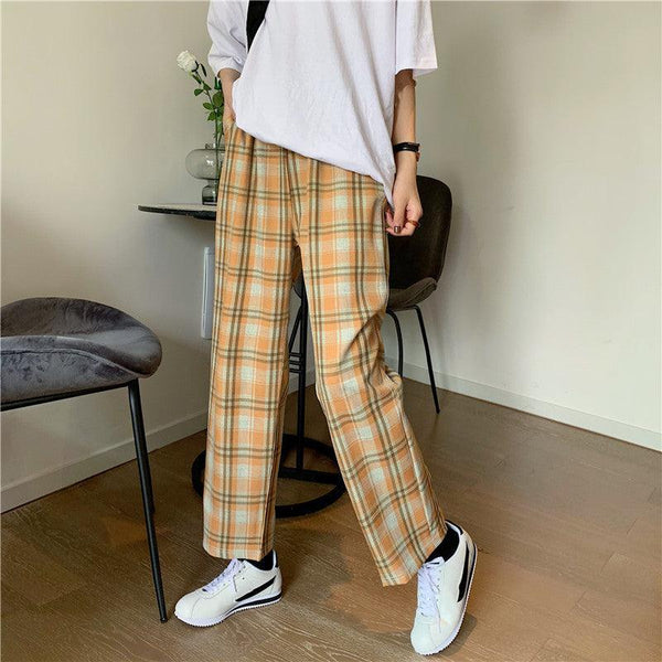 High waist plaid casual pants - Amazitshop