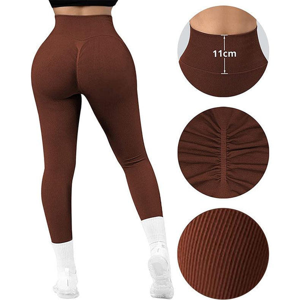 High Waist Seamless Leggings Threaded Knitted Fitness Pants Solid Women's Slimming Sports Yoga Pants Elastic Running Sport Leggings - Amazitshop