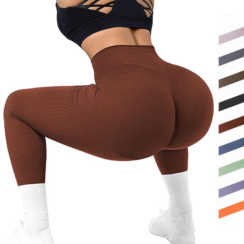 High Waist Seamless Leggings Threaded Knitted Fitness Pants Solid Women's Slimming Sports Yoga Pants Elastic Running Sport Leggings - Amazitshop