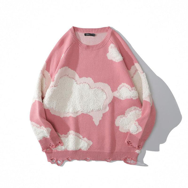 Hole Cloud Flocking Jacquard Sweater Couple Pullover - Amazitshop