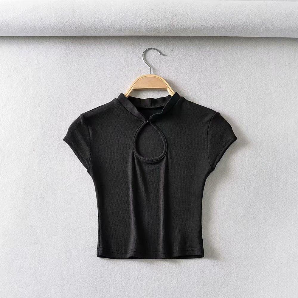 Hollow Out Collar Top - Amazitshop