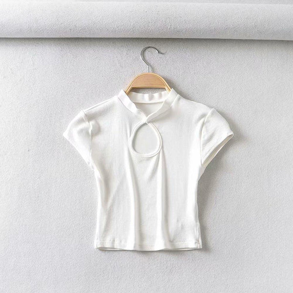 Hollow Out Collar Top - Amazitshop