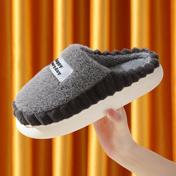 Home Slippers For Men Thick - soled Color - block Letters Fluffy Fleece House Shoes Winter Indoor Warm Slip On Floor Bedroom Slipper - Amazitshop