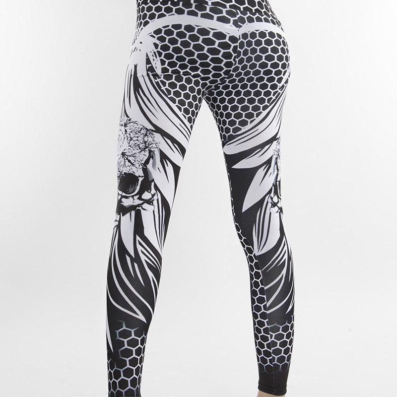 Honeycomb Skull Fitness Legging Solid Color Fashion Print Leggings Polyester Wings High Waist Women Legging - Amazitshop
