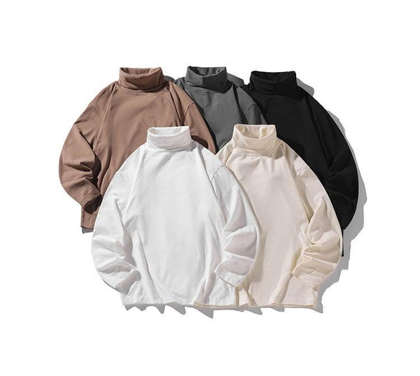 Hong Kong Style White Bottom Plus Size Dralon Turtleneck Bottoming Shirt - Amazitshop