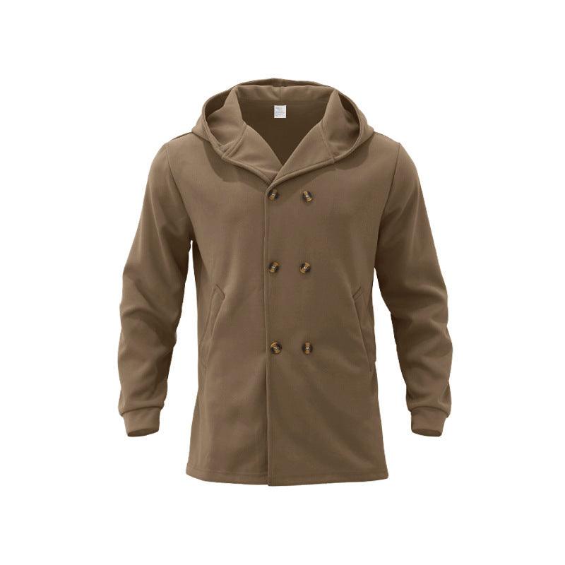 Hooded Double - breasted Casual Mid - length Trench Coat - Amazitshop