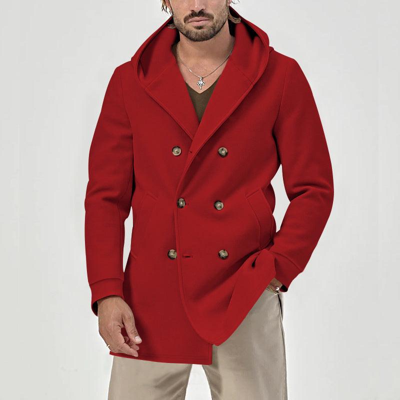 Hooded Double - breasted Casual Mid - length Trench Coat - Amazitshop