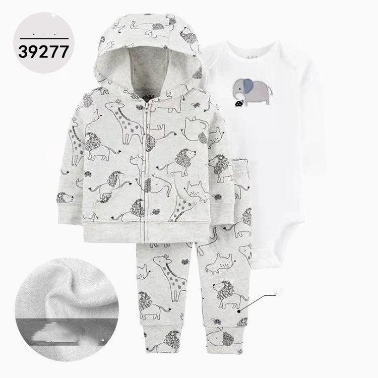 Hooded Long Sleeve Jacket Wrap Leather Jacket Three Pieces Children's Clothing - Amazitshop