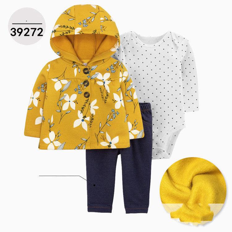 Hooded Long Sleeve Jacket Wrap Leather Jacket Three Pieces Children's Clothing - Amazitshop