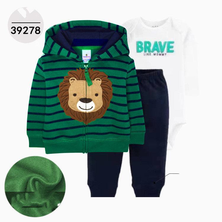 Hooded Long Sleeve Jacket Wrap Leather Jacket Three Pieces Children's Clothing - Amazitshop