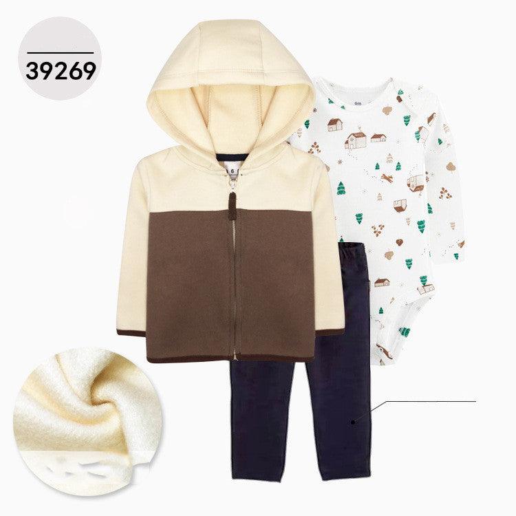 Hooded Long Sleeve Jacket Wrap Leather Jacket Three Pieces Children's Clothing - Amazitshop