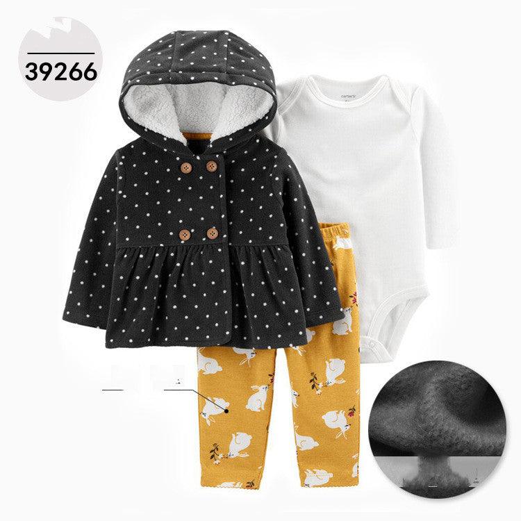 Hooded Long Sleeve Jacket Wrap Leather Jacket Three Pieces Children's Clothing - Amazitshop