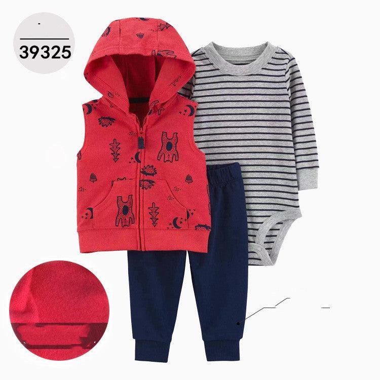 Hooded Long Sleeve Jacket Wrap Leather Jacket Three Pieces Children's Clothing - Amazitshop