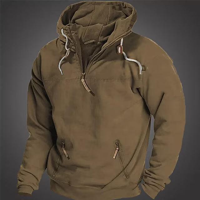 Hooded Solid Color Men's Casual Sweatshirt Thickened Coat - Amazitshop