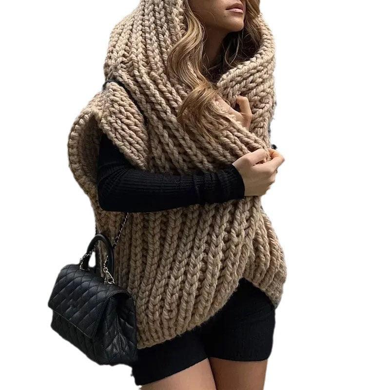 Hooded Thick Pattern Loose Knitted Cardigan Woven Design Sweater - Amazitshop