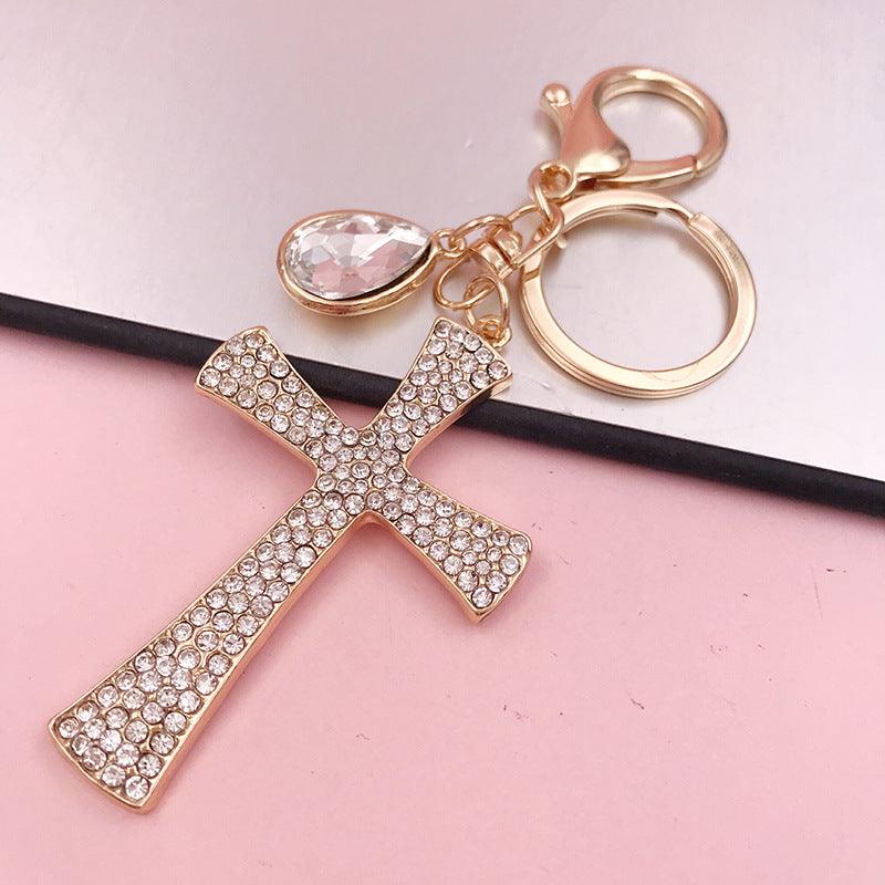 Hot Sale Christian Water Drop Diamond Cross Keychain Metal Pendant Female Bag Accessories - Amazitshop