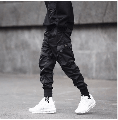 Hot Sale Men Black Hip Hop Cargo Pants Elastic Waist Jogger Trousers Sweatpants Pockets Full Length Casual Fashion - Amazitshop