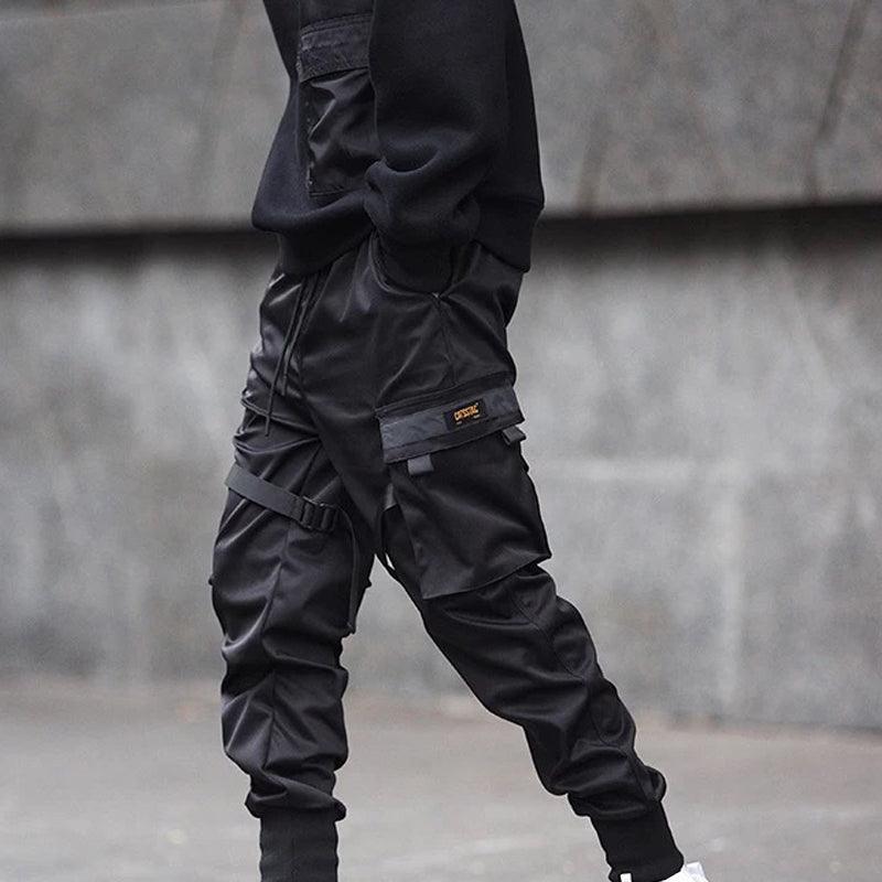 Hot Sale Men Black Hip Hop Cargo Pants Elastic Waist Jogger Trousers Sweatpants Pockets Full Length Casual Fashion - Amazitshop