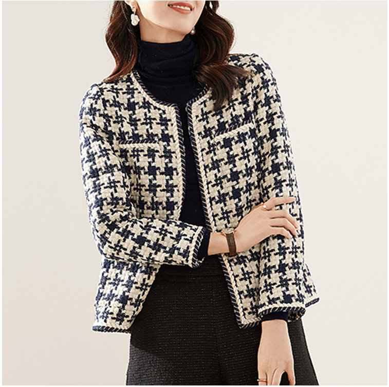 Houndstooth Small Fragrance Jacket Women Clothing - Amazitshop