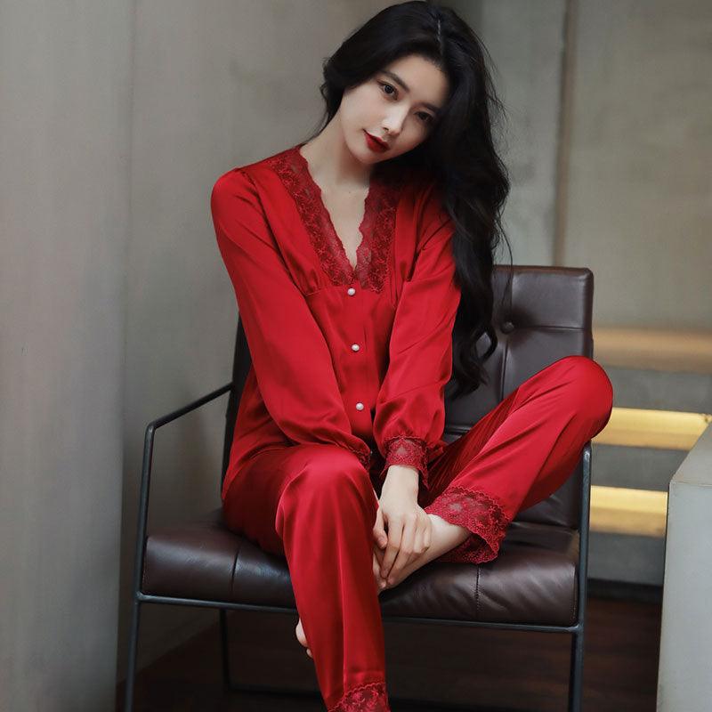 Ice Silk Long Sleeve Ins Wind Sweet Large Size Home Clothes - Amazitshop