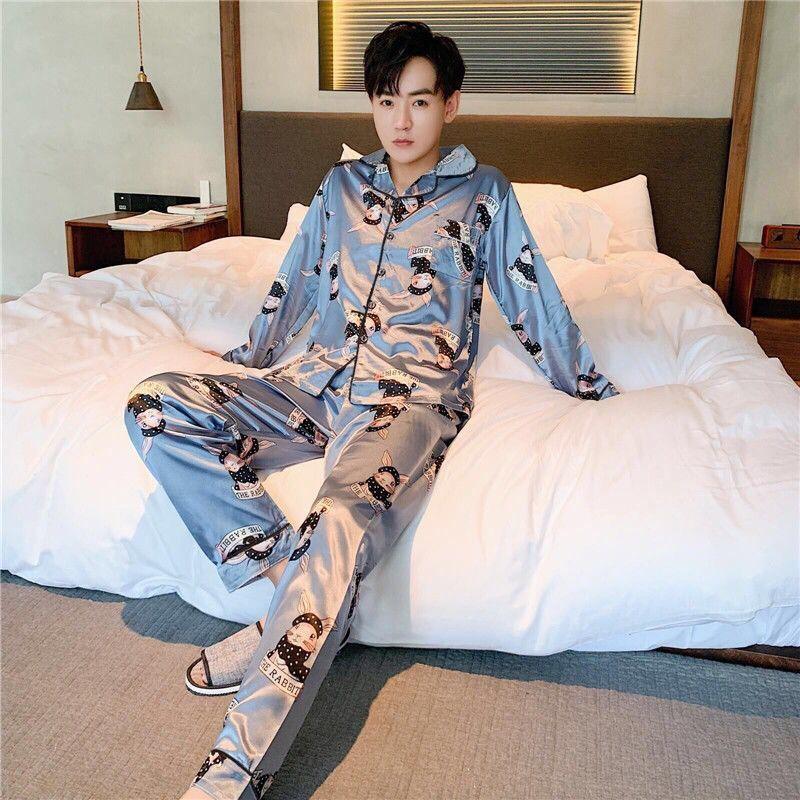 Ice Silk Thin Men's Long - sleeved Pajama Suit - Amazitshop