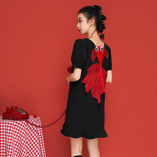 Improved Cheongsam Dresses Women Puff Sleeve Sweet Girls Elegant Harajuku Dresses - Amazitshop