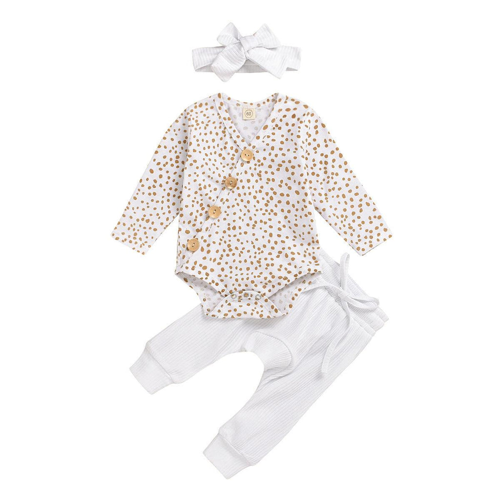 Infant And Toddler Long - sleeved Cotton Pit Strip Three Pieces Set - Amazitshop
