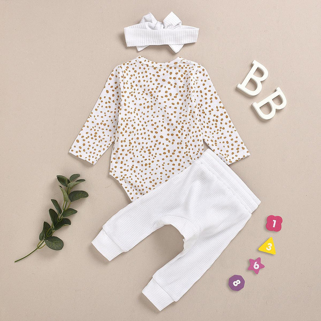 Infant And Toddler Long - sleeved Cotton Pit Strip Three Pieces Set - Amazitshop