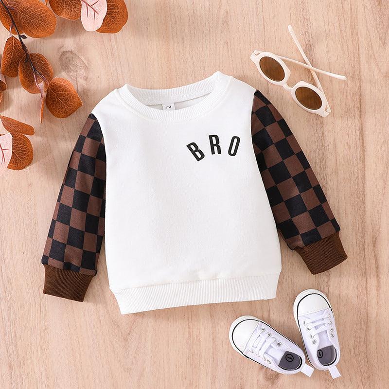 Infants And Toddlers Fall Long - sleeved Tops Fashion Plaid Sweatshirt - Amazitshop