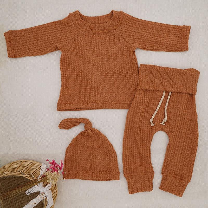 INS Foreign Trade Korean Super Hot Autumn And Winter Infant Waffle Long Sleeve Top And Trousers Suit Children's Loungewear - Amazitshop