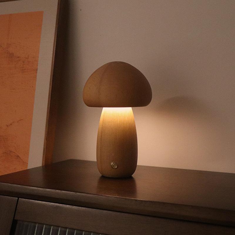 INS Wooden Cute Mushroom LED Night Light With Touch Switch Bedside Table Lamp For Bedroom Childrens Room Sleeping Night Lamps Home Decor - Amazitshop