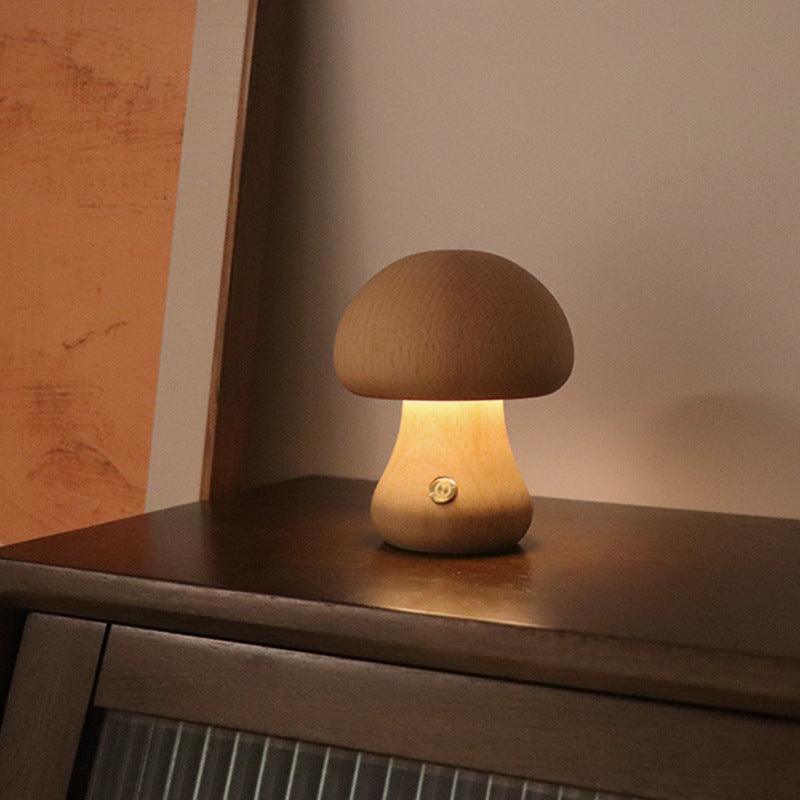 INS Wooden Cute Mushroom LED Night Light With Touch Switch Bedside Table Lamp For Bedroom Childrens Room Sleeping Night Lamps Home Decor - Amazitshop
