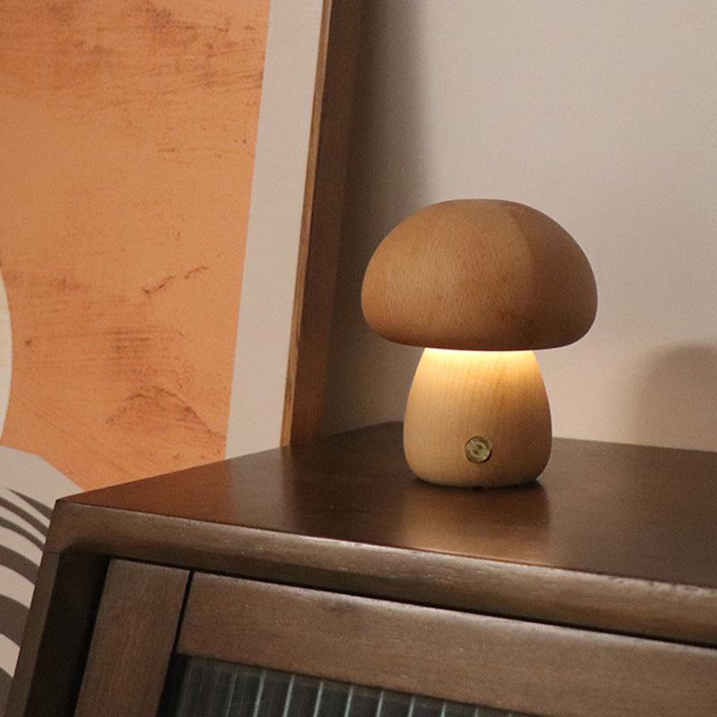 INS Wooden Cute Mushroom LED Night Light With Touch Switch Bedside Table Lamp For Bedroom Childrens Room Sleeping Night Lamps Home Decor - Amazitshop
