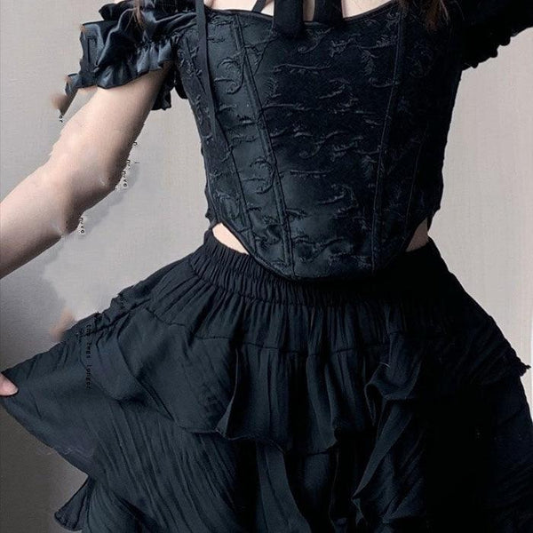 Jacquard Fishbone Short Corset Shows High Who Wears Thin Dark Sweet Cool Wind Coat - Amazitshop