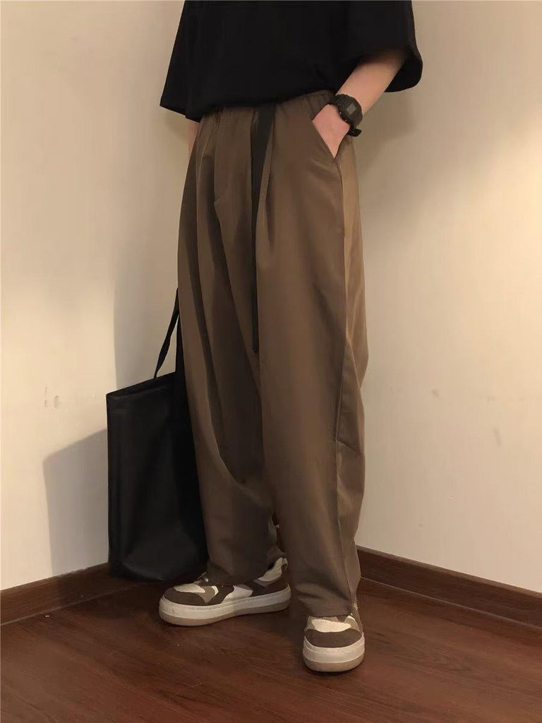 Japanese - style Retro Solid Color Straight Drooping Suit Pants Men - Amazitshop