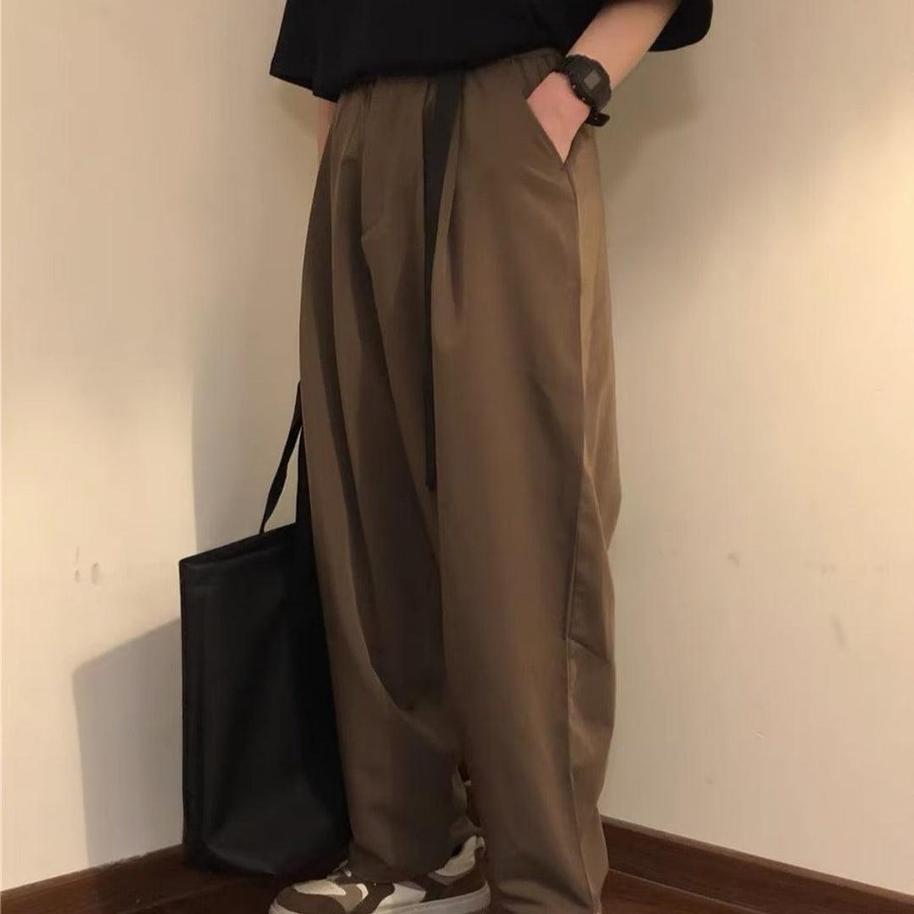 Japanese - style Retro Solid Color Straight Drooping Suit Pants Men - Amazitshop