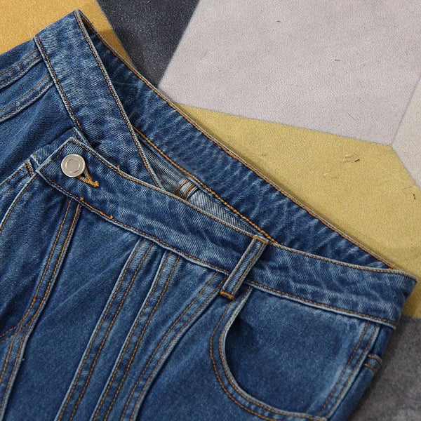 Jeans Women Spring New Stitching irregular Stripes Slim Bell Bottoms - Amazitshop