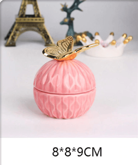 Jewelry Storage Box Organizer for Women Pink Ceramic Dustproof Cover Home Deco Desktop Organization Jewellery Storage Case - Amazitshop