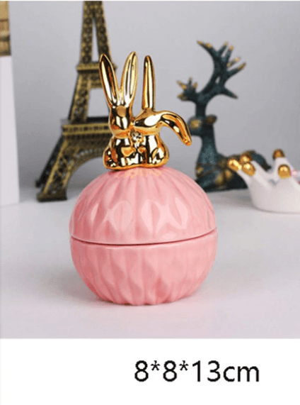 Jewelry Storage Box Organizer for Women Pink Ceramic Dustproof Cover Home Deco Desktop Organization Jewellery Storage Case - Amazitshop