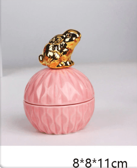 Jewelry Storage Box Organizer for Women Pink Ceramic Dustproof Cover Home Deco Desktop Organization Jewellery Storage Case - Amazitshop