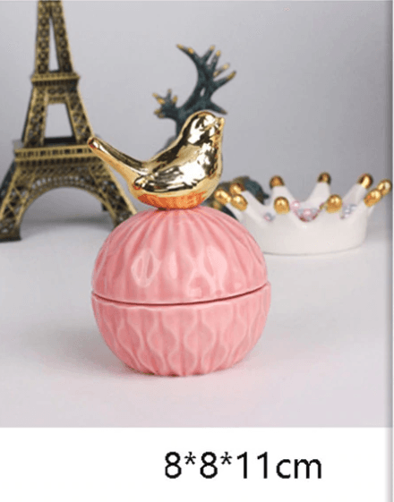 Jewelry Storage Box Organizer for Women Pink Ceramic Dustproof Cover Home Deco Desktop Organization Jewellery Storage Case - Amazitshop
