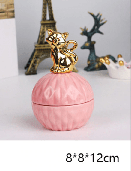 Jewelry Storage Box Organizer for Women Pink Ceramic Dustproof Cover Home Deco Desktop Organization Jewellery Storage Case - Amazitshop