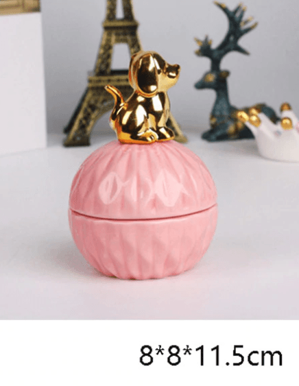 Jewelry Storage Box Organizer for Women Pink Ceramic Dustproof Cover Home Deco Desktop Organization Jewellery Storage Case - Amazitshop