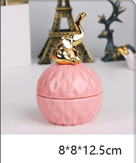 Jewelry Storage Box Organizer for Women Pink Ceramic Dustproof Cover Home Deco Desktop Organization Jewellery Storage Case - Amazitshop