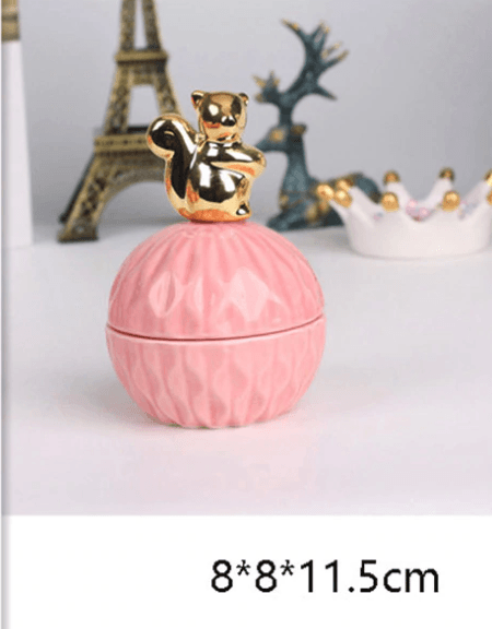 Jewelry Storage Box Organizer for Women Pink Ceramic Dustproof Cover Home Deco Desktop Organization Jewellery Storage Case - Amazitshop