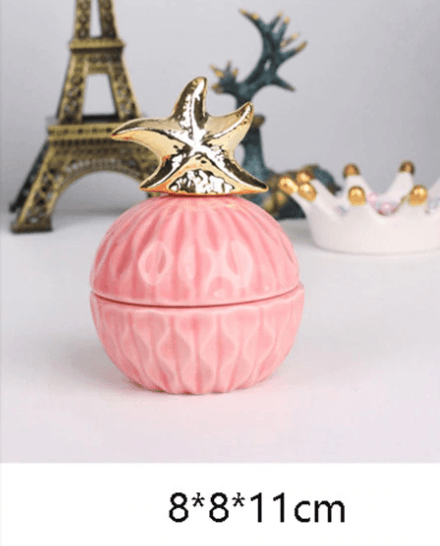 Jewelry Storage Box Organizer for Women Pink Ceramic Dustproof Cover Home Deco Desktop Organization Jewellery Storage Case - Amazitshop