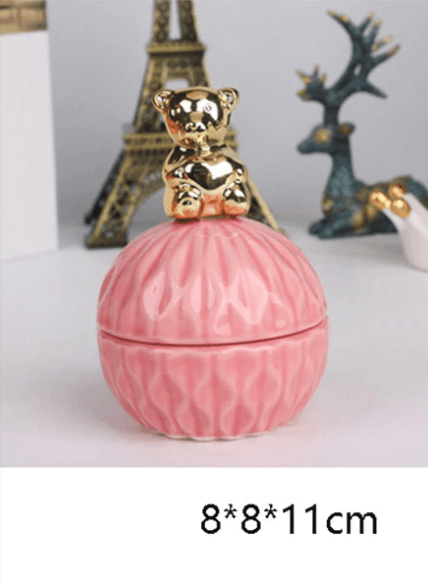 Jewelry Storage Box Organizer for Women Pink Ceramic Dustproof Cover Home Deco Desktop Organization Jewellery Storage Case - Amazitshop