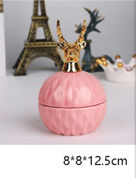 Jewelry Storage Box Organizer for Women Pink Ceramic Dustproof Cover Home Deco Desktop Organization Jewellery Storage Case - Amazitshop